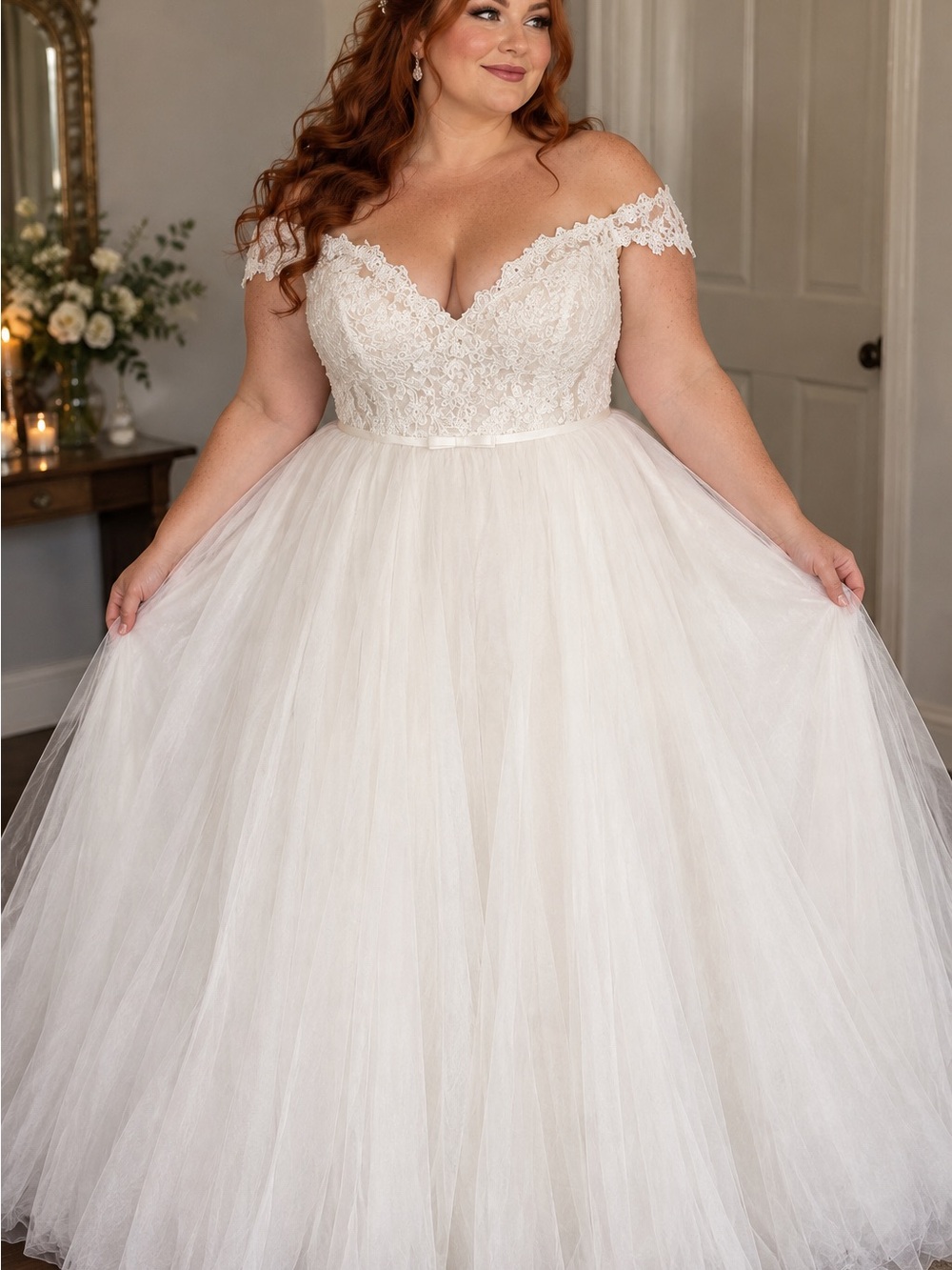Romantic White Lace & Tulle Wedding Gown
